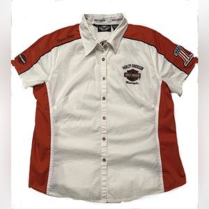 VINTAGE Genuine HARLEY-DAVIDSON Women’s Fitted L White Staff Work Shirt